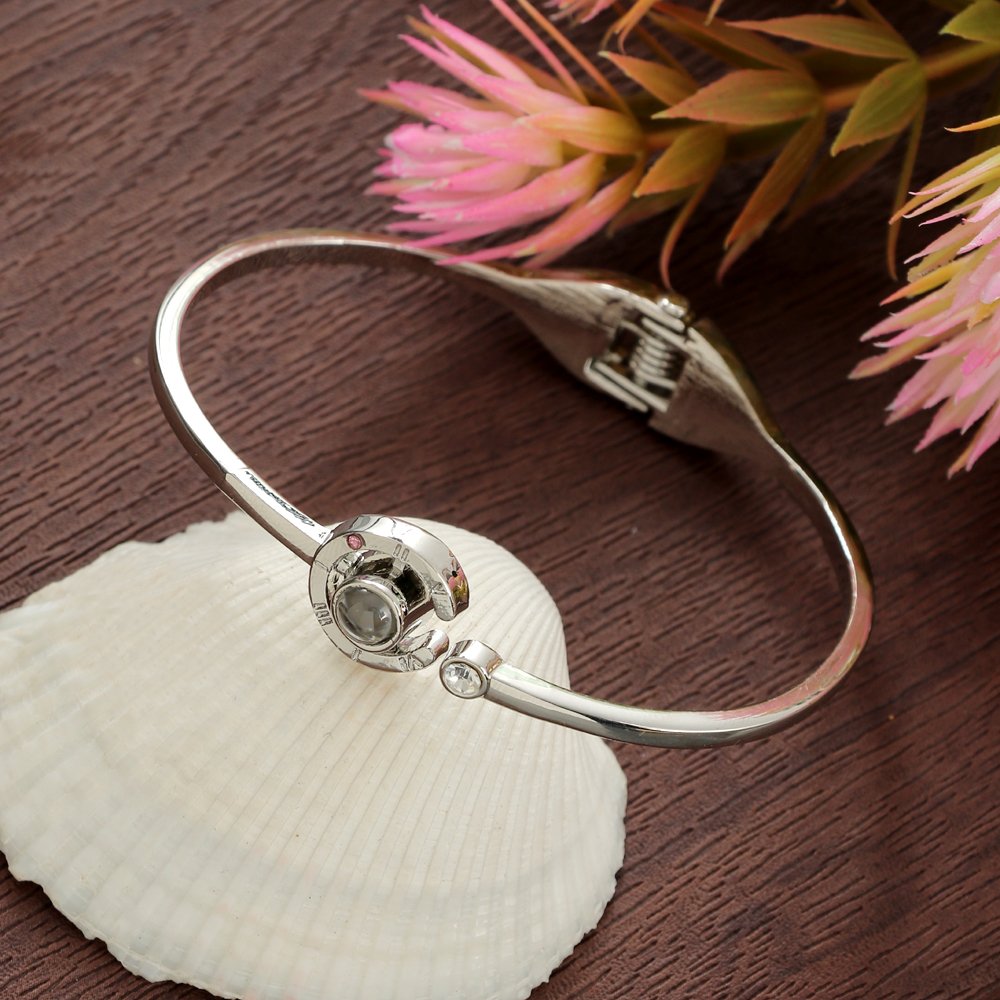 Silver-Plated 100 Language Black Crystal Clock Bracelet image 0