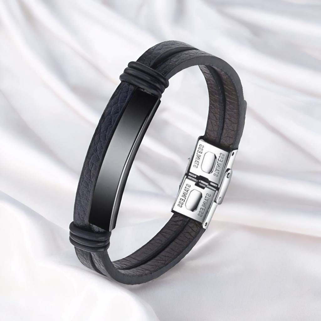 Bold Double Wrap Black Bracelet for Men image 2