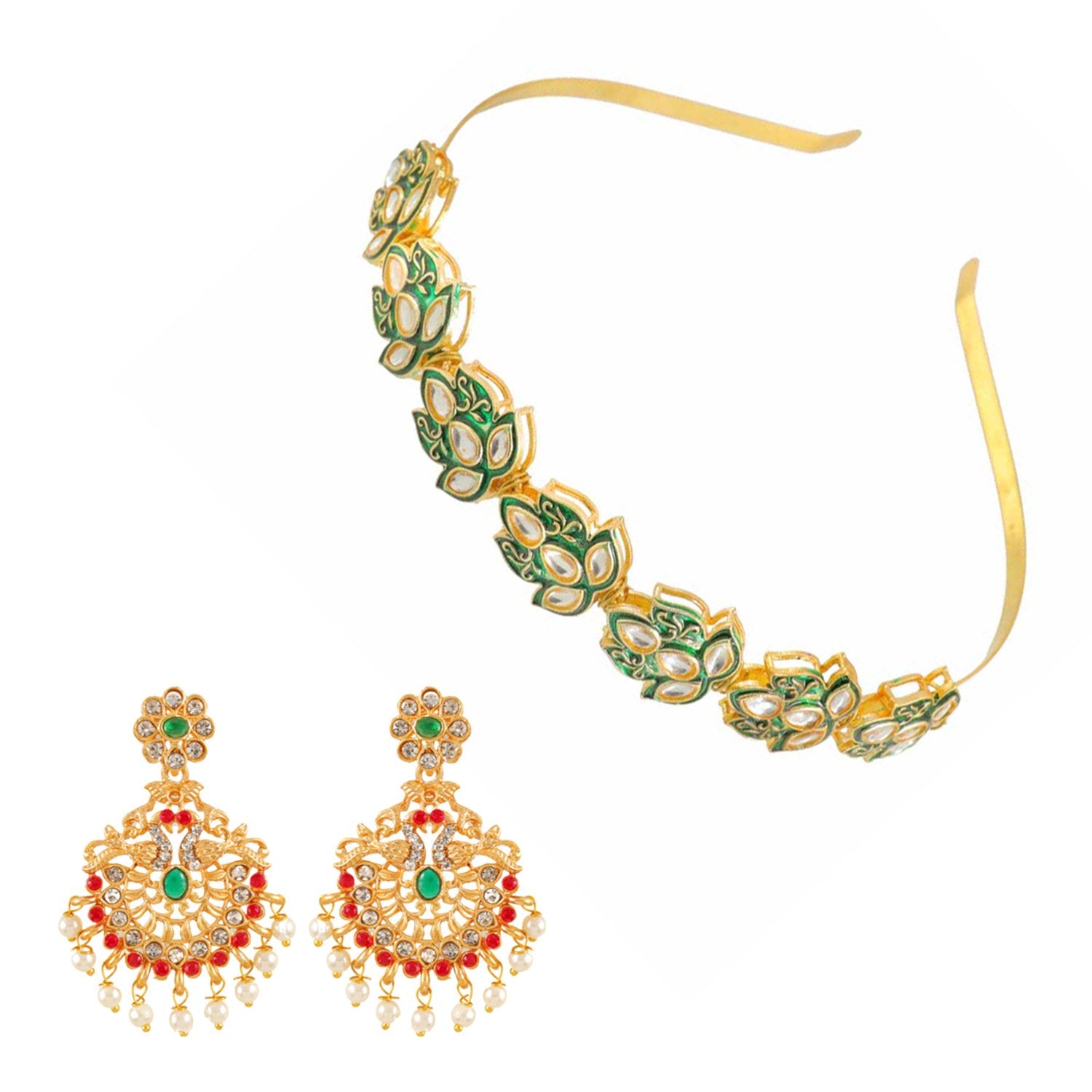 Ethnic Mathapatti Lotus Hairband and Earrings Set image 2