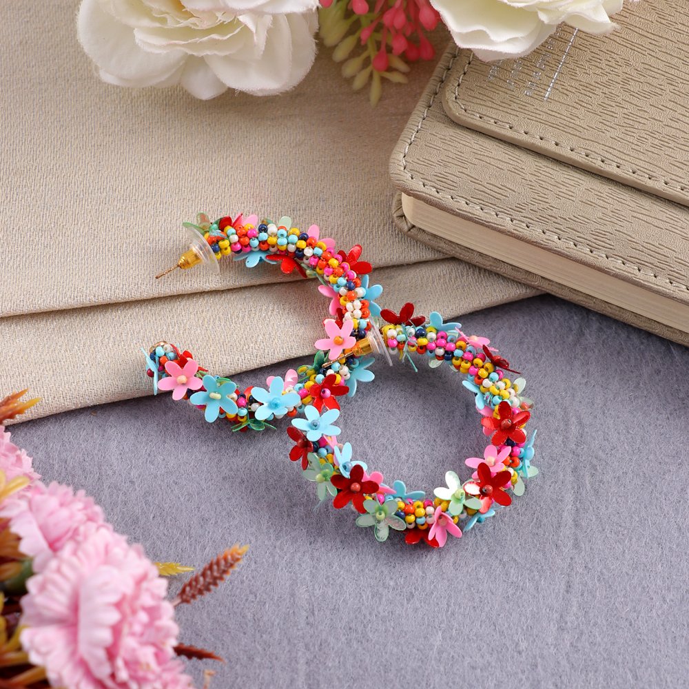Multicolor Floral Hoop Earrings image 3