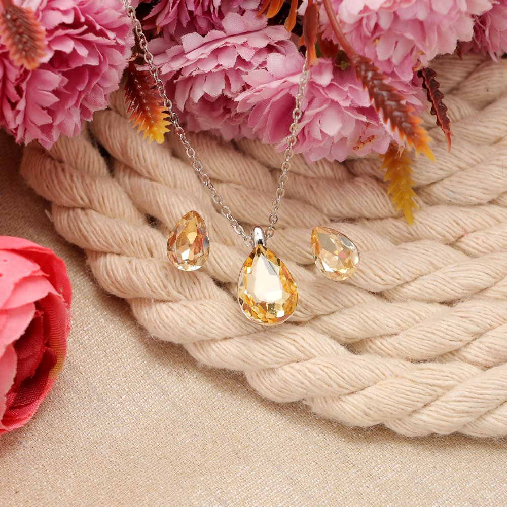 Silver-Plated Gold Crystal Tear Drop Necklace & Earrings set image 0