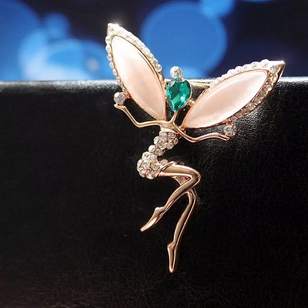 Gold-Plated Crystal Stud Pink Fairy Brooch for Women/Girls image 1