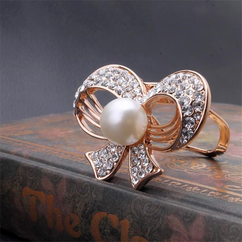 Gold-Tone Pearl Bow Knot Brooch For Women/Girl's image 2