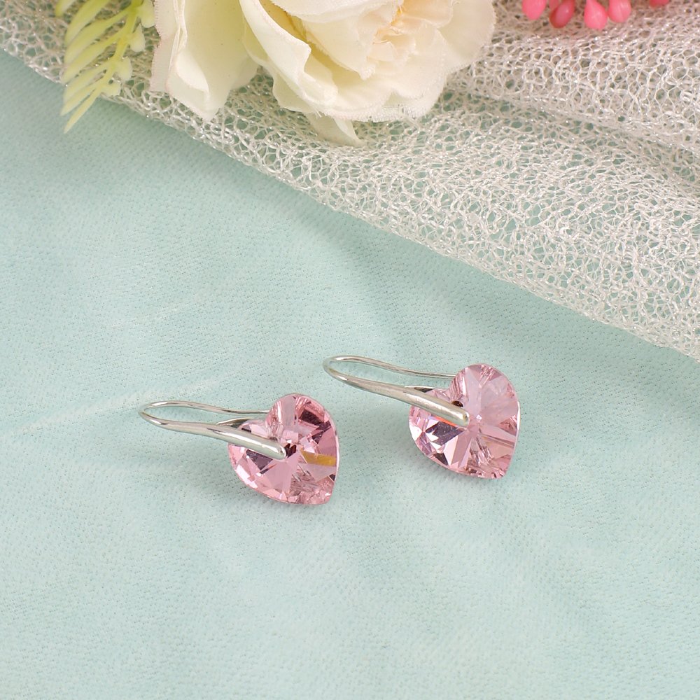 Silver-Plated PinkCrystal Dangler Hook Earrings image 1