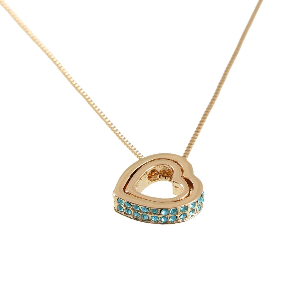 Double Gold-Plated Green Crystal Heart Pendant Necklace image 1