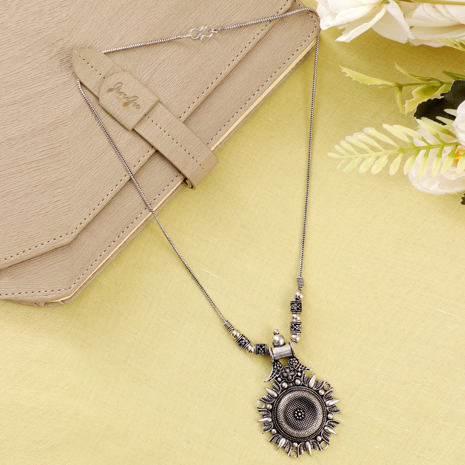 Oxidised Silver Long Sunflower Pendant Necklace image 3