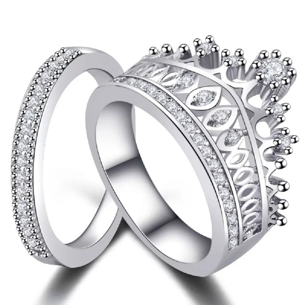 Silver-Plated White Crystal Queen Crown Ring image 2