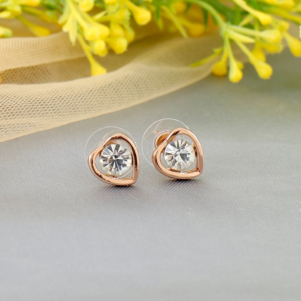 Gold-Plated Heart White Crystal Studded Earrings image 1