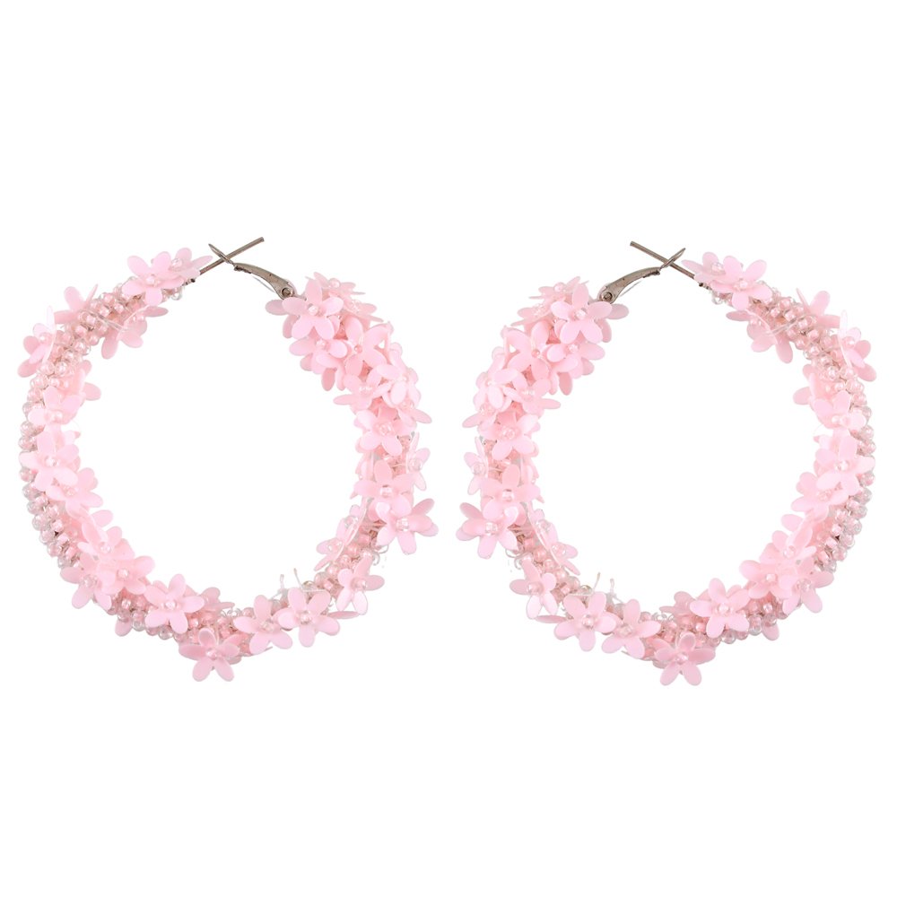 Handcrafted Pink Floral Beaded Hoop Earrings image 4