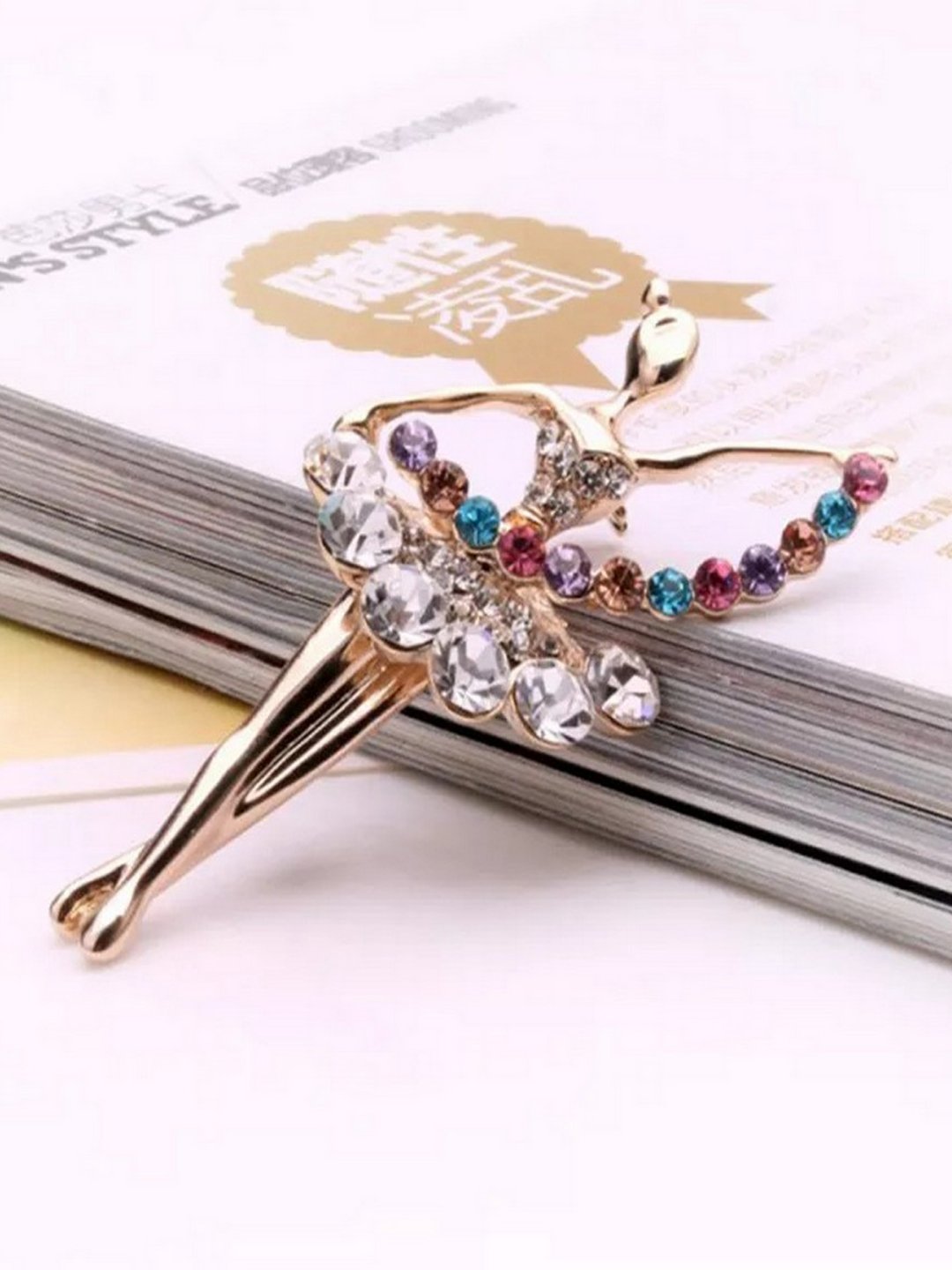 Gold-Plated Multicolor Crystal Dancing Doll Brooch for Women/Girls image 1