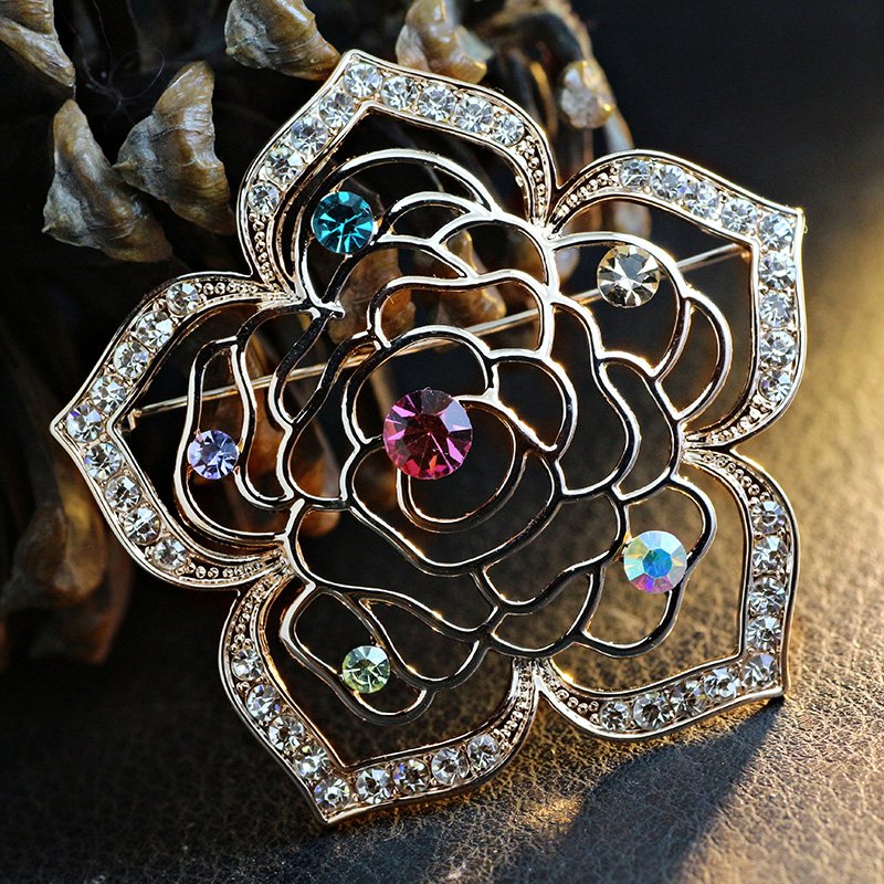 Gold-Plated Multicolor Crystal Flower Brooch For Women/Girl's image 0