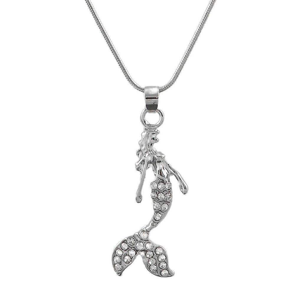 Silver Plated Crystal work Mermaid Pendant Necklace image 1