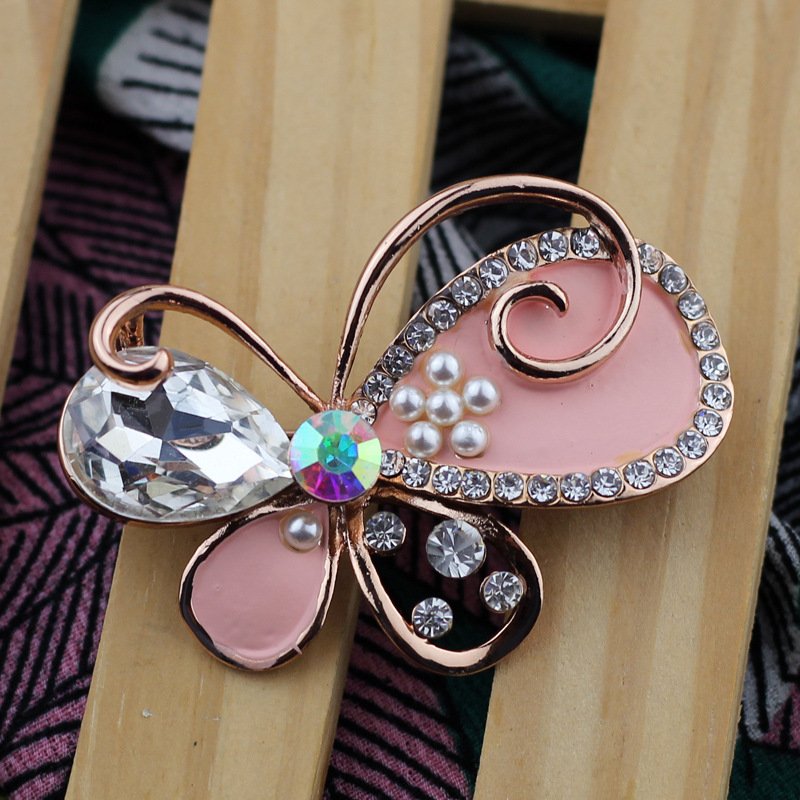 Gold-Tone Peach Crystal Butterfly Brooch image 3