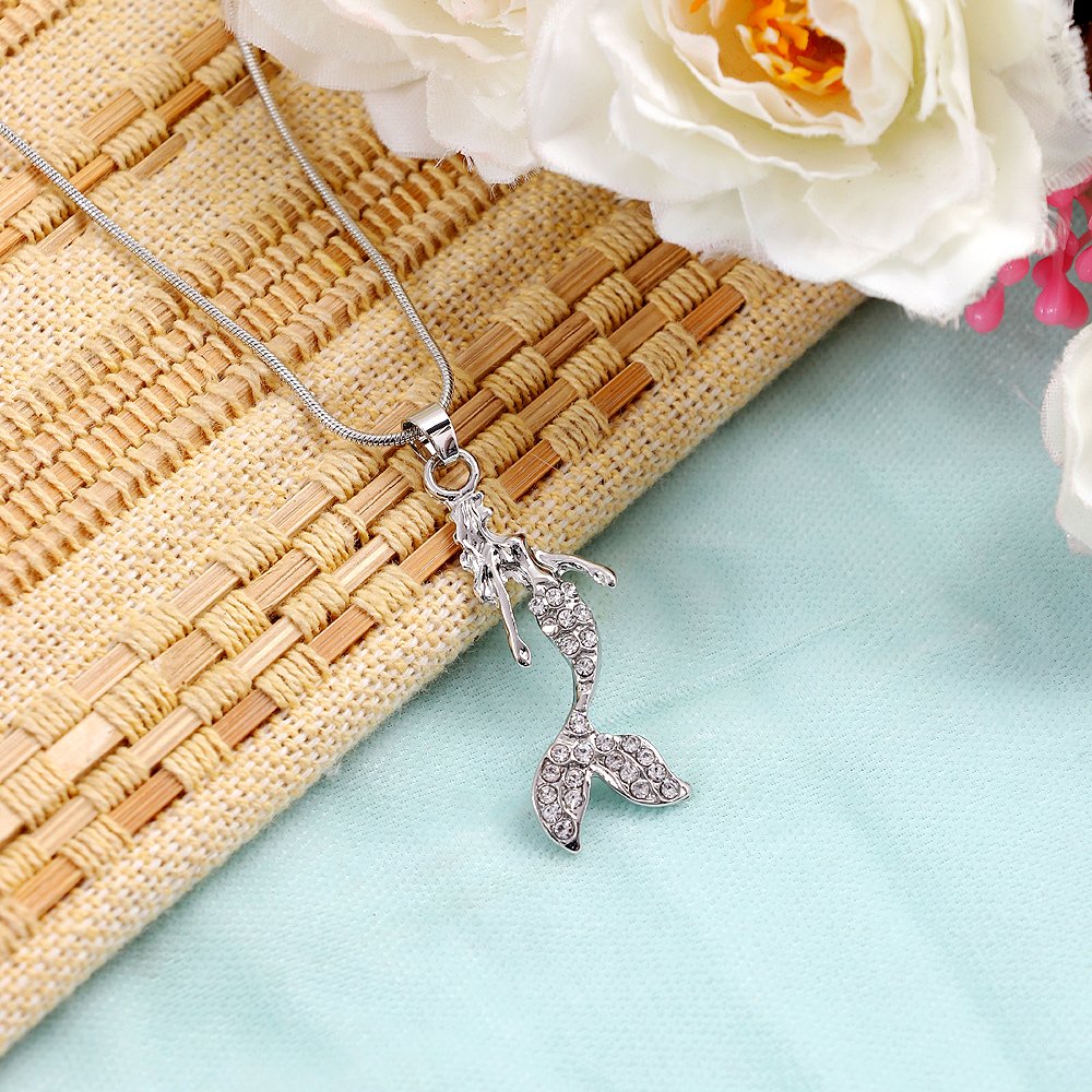 Silver Plated Crystal work Mermaid Pendant Necklace image 2