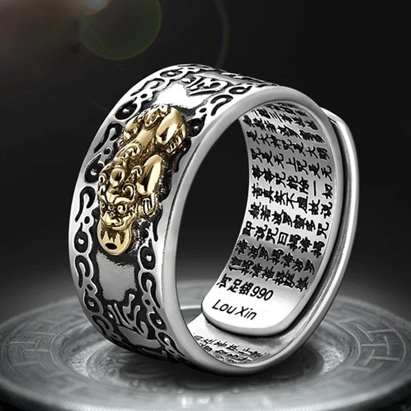 Feng Shui Oxidised Silver Mantra Engraved Ring image 0