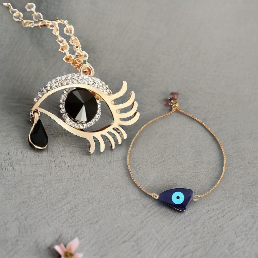 Valentine's Day Jewelry Gift Set Angel Black Eye Pendant Chain Necklace with Evil Eye Bracelet image 2
