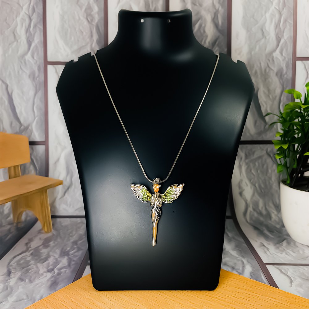 Silver-Plated Crystal Angel Chain Pendant Necklace image 2