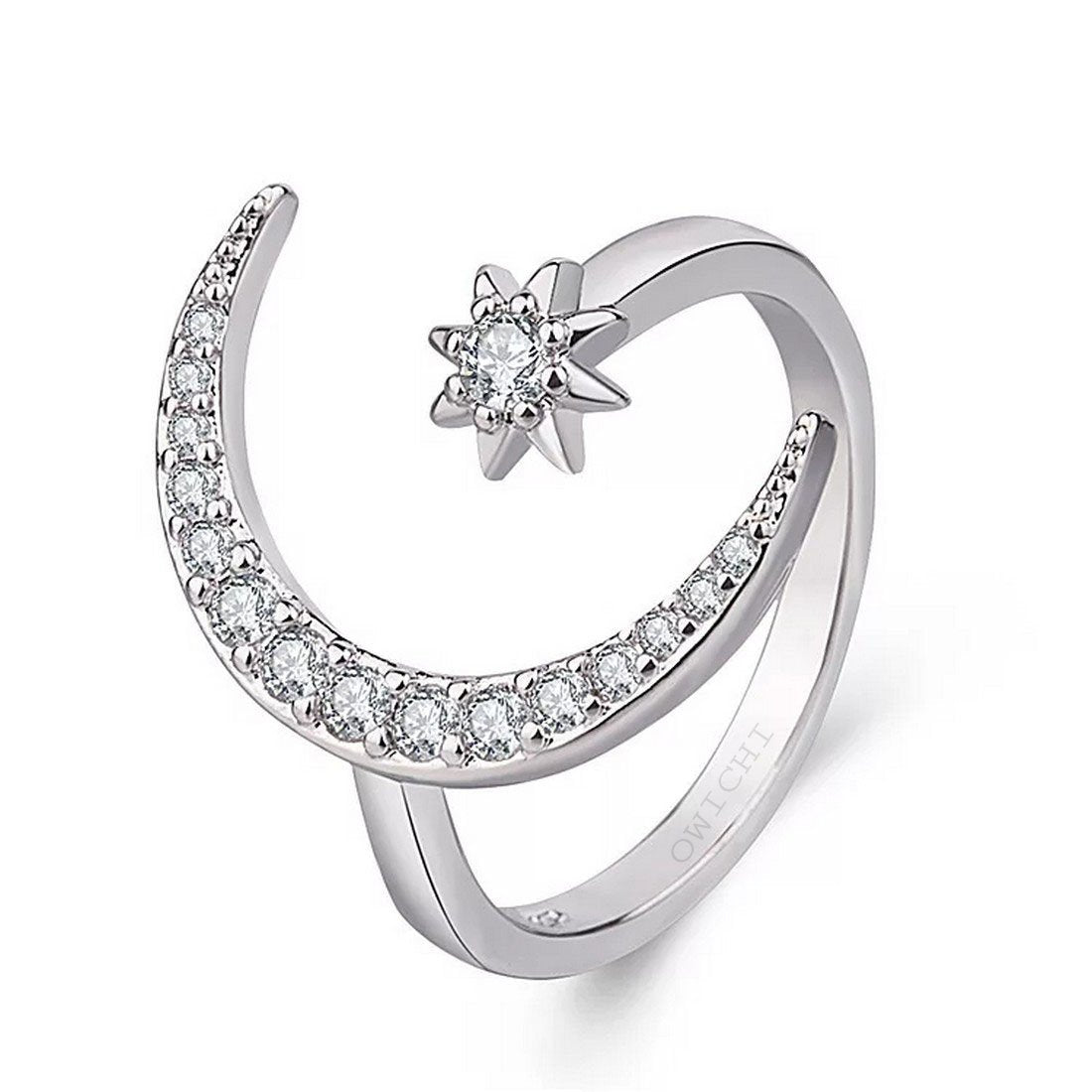 Silver-Plated Shining Moon & Star Ring image 3