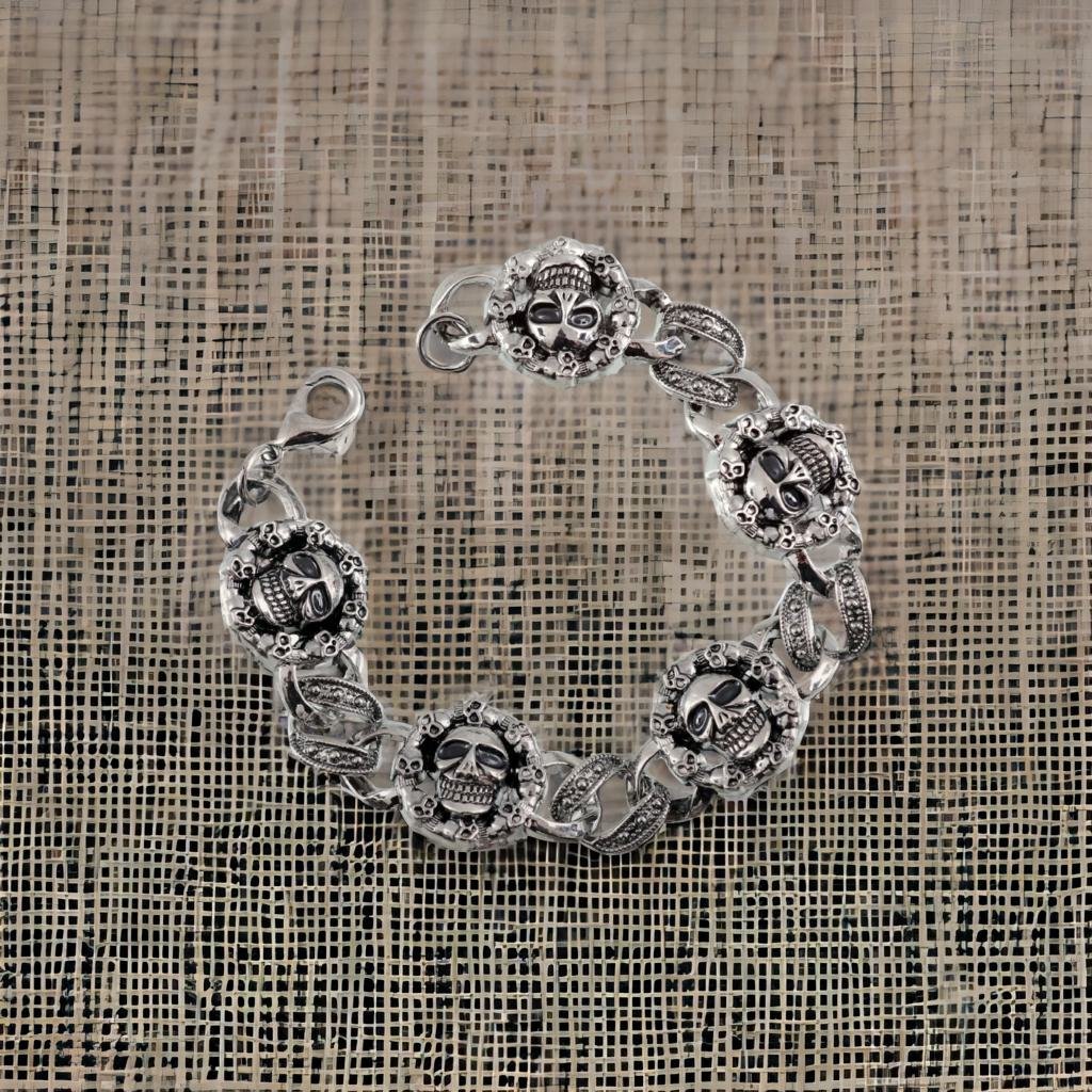 Men's Stainless Steel Silver Color Punk Skull Charms Bracelet image 7