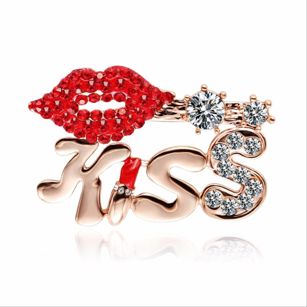 Gold-Plated Kiss Engraved Red Lips Brooch image 4