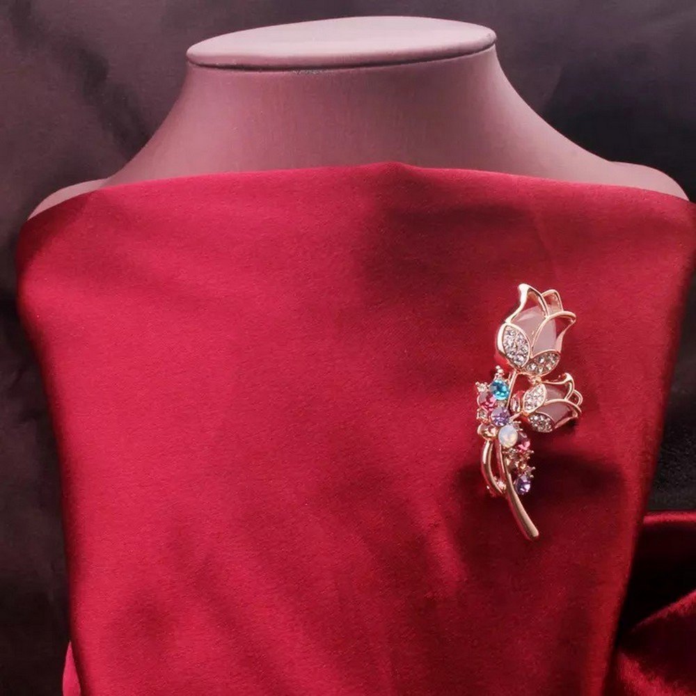 Elegant Rose-Gold Multicolor Crystal Rose Petal Brooch for Men/Women image 1
