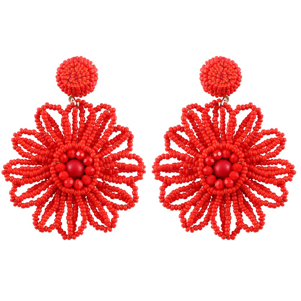 Handcrafted Red Beaded Flower Earrings image 4