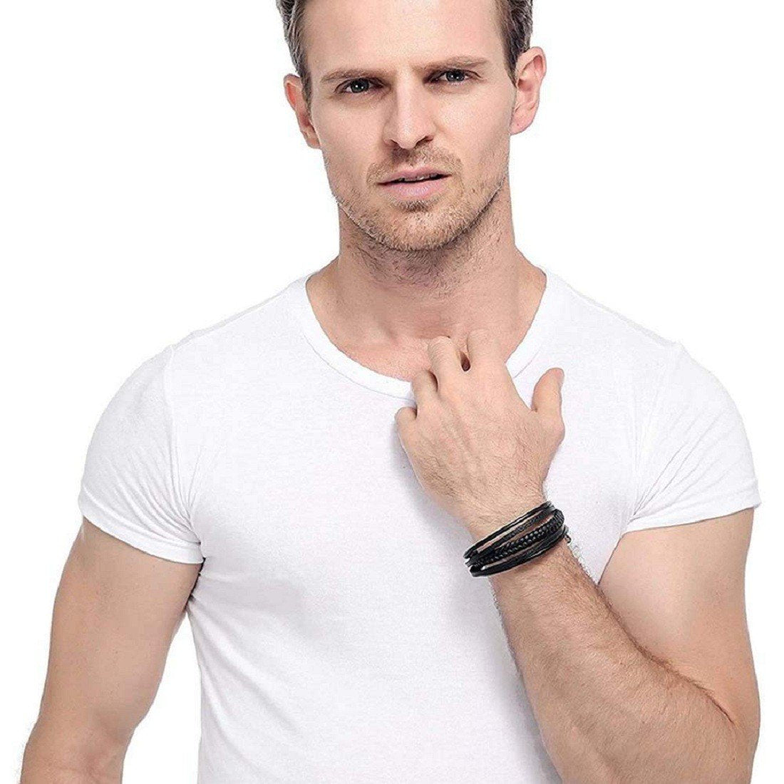 Men's Black Rope Chain Link Bracelet image 2