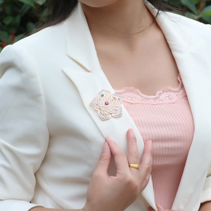 Gold-Plated Multicolor Crystal Flower Brooch For Women/Girl's image 1