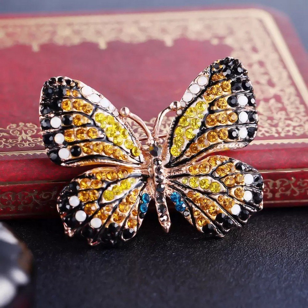 Gold-Plated Multicolor Stone Butterfly Brooch for Women/Girls image 2