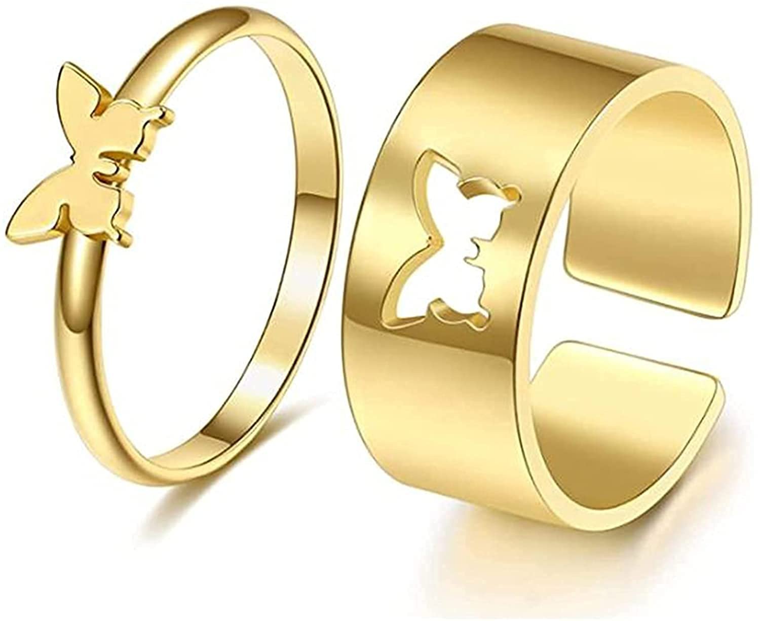 Adjustable Gold-Plated Butterfly Rings for Couples image 2