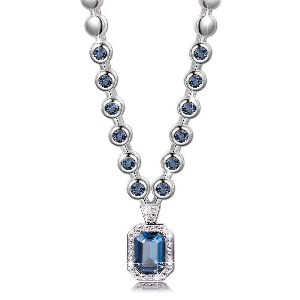 Silver-Plated Blue Crystal Stud Pendant Necklace for Women/Girls image 3