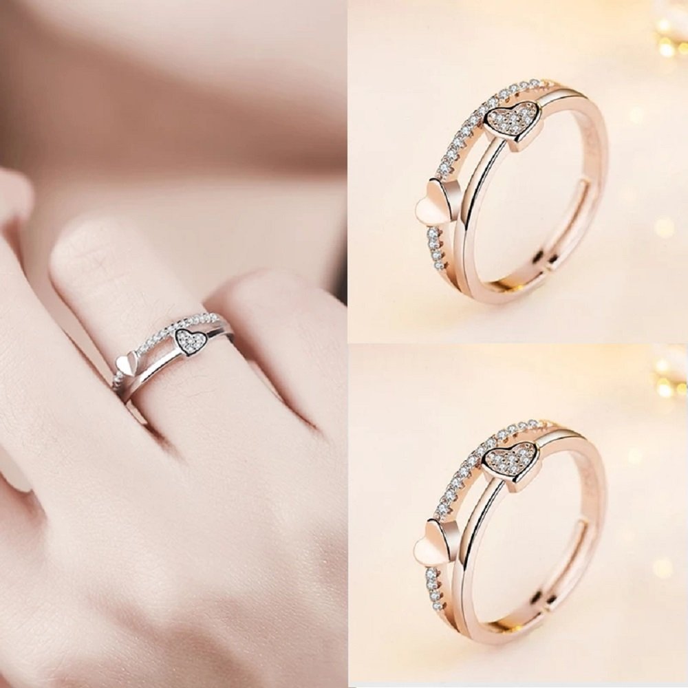 Rose-Gold Heart Crystal Finger Ring image 1