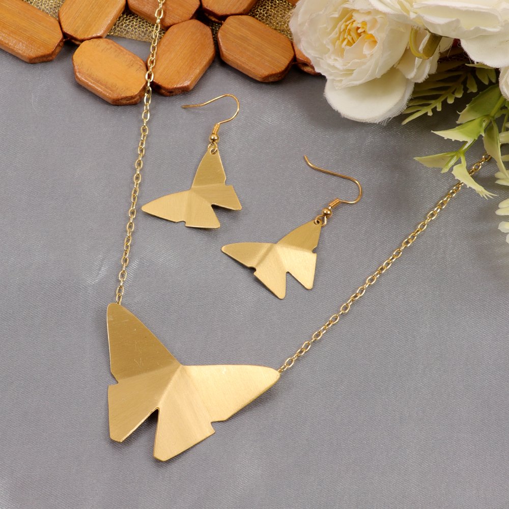 Demi-Fine Gold Polish Anti-Tarnish Butterfly Wings Jewellery Set image 0