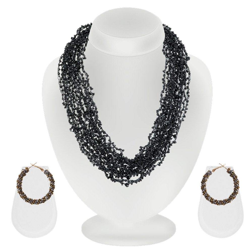 Handcrafted Black Beaded Pearl Jewellery Set image 2