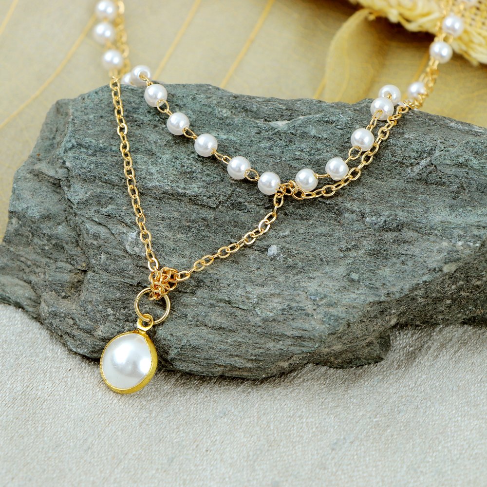 Gold-Plated Pearl Studded Long Pendant Necklace image 4