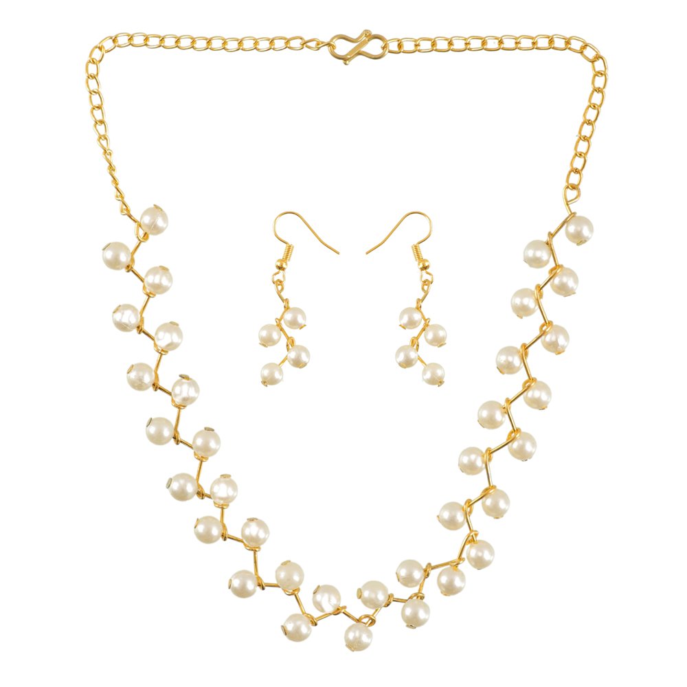 Gold-Toned Mogra Korean White Pearl Choker Jewellery Set image 2