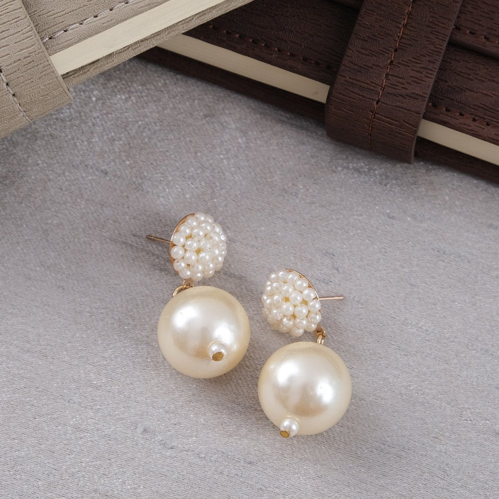 Stunning Gold-Tone White Pearl Drop Earrings For Women/Girl's image 2