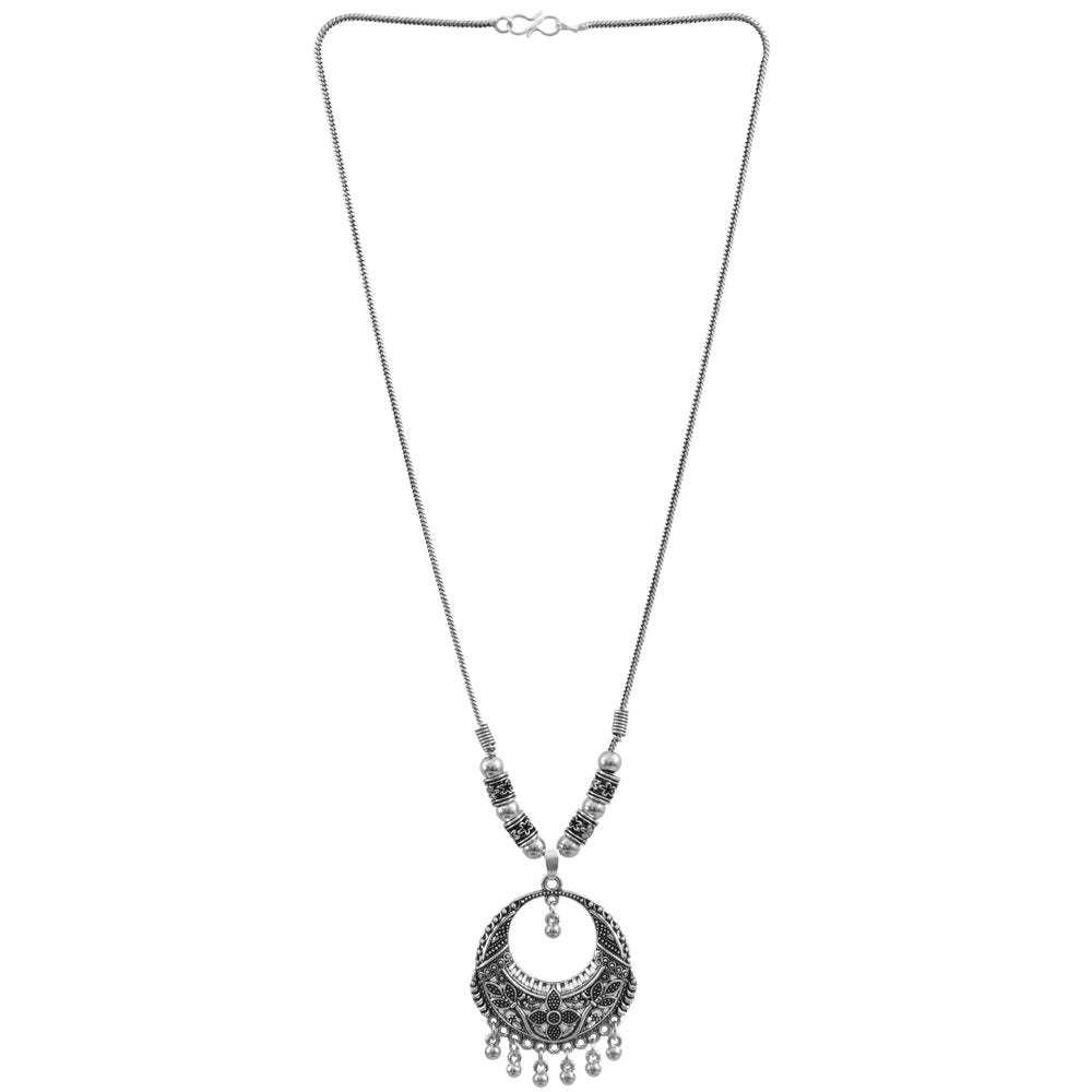 Oxidised Silver Long Hoop Pendant Necklace image 4