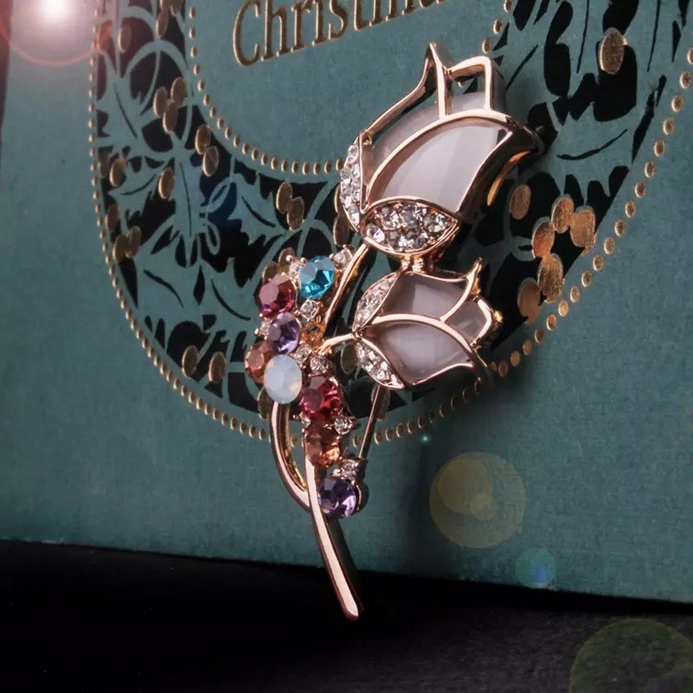 Elegant Rose-Gold Multicolor Crystal Rose Petal Brooch for Men/Women image 3
