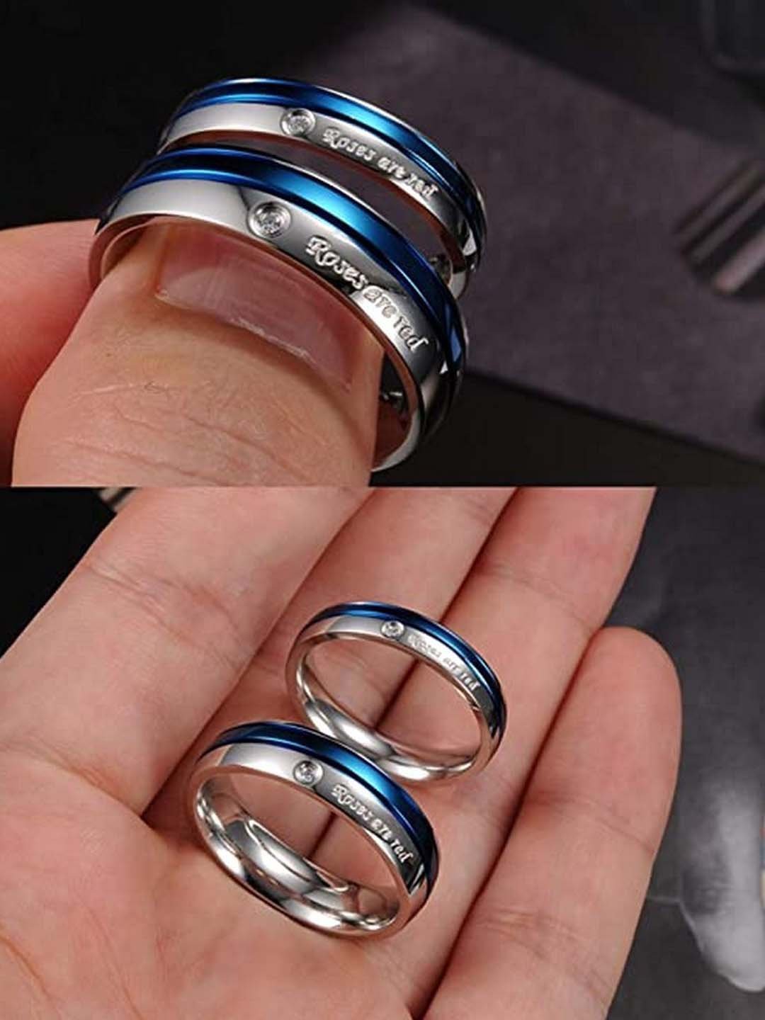 Silver & Blue Promise Couple Ring Set image 1