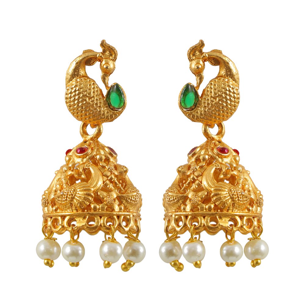 Gold-Plated Divine Lakshmi Peacock Long Necklace Set image 4