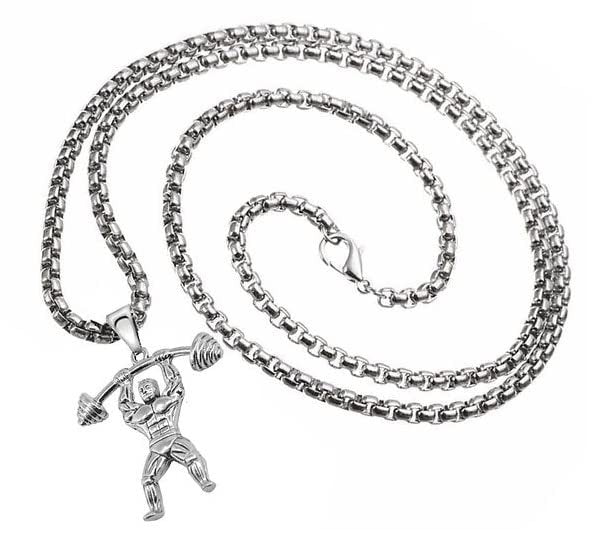 Silver-Plated Weightlifter Body-Builder Powerlifter Pendant Necklace image 1