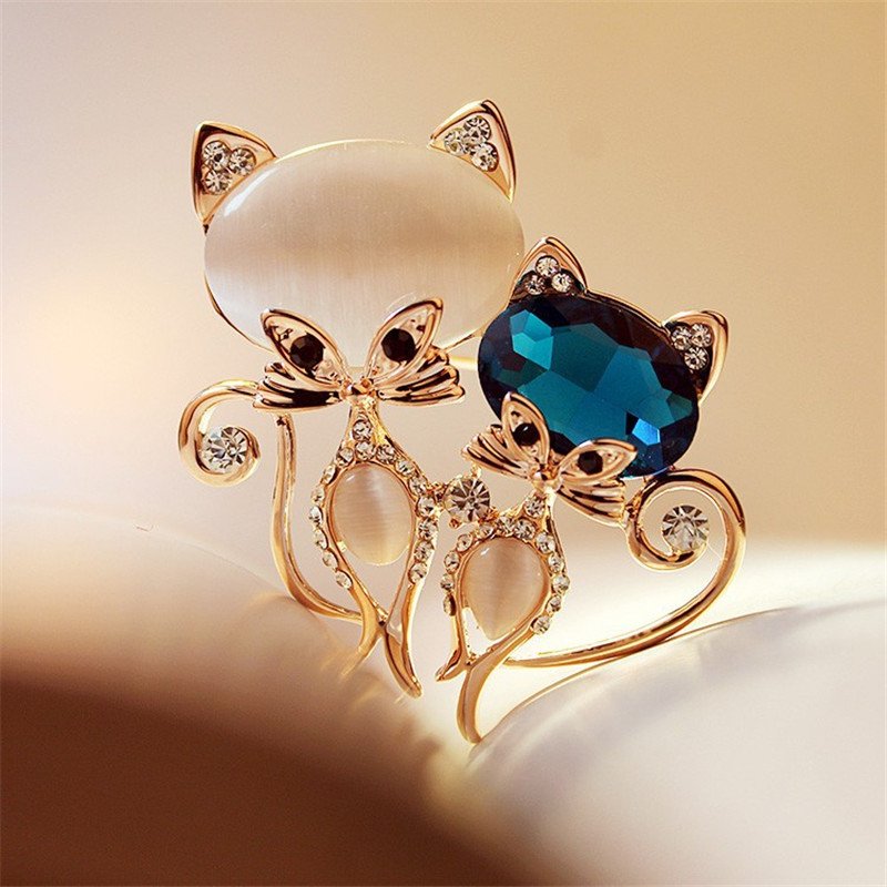 Gold-plated Double Cute Cat Brooch For Women image 2
