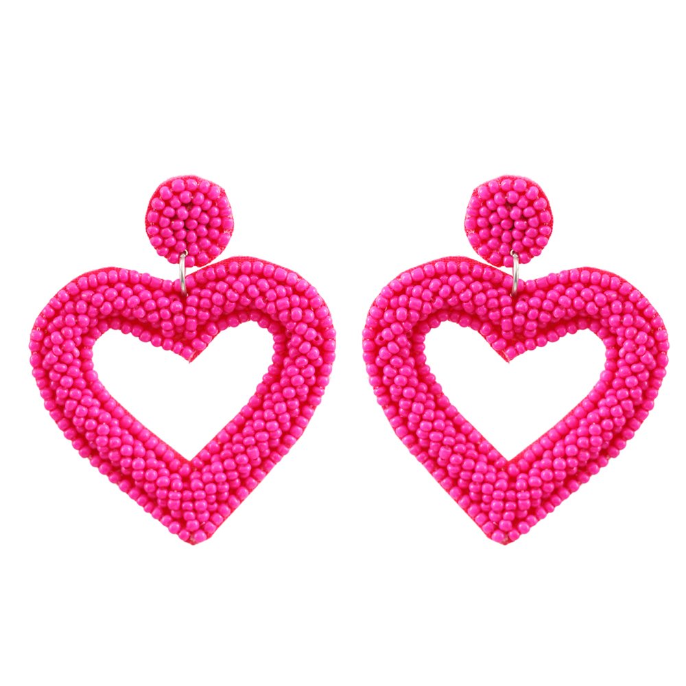 Valentine Beaded Hot Pink Heart Drop & Dangler Earrings image 3