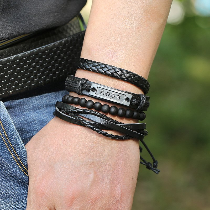 Multi-Layered Hope Leather Stylish Wrist Wrap Bracelet for Men and Women image 1
