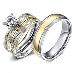 Dual-Tone His and Her AD/American Diamond Couple Ring image 2