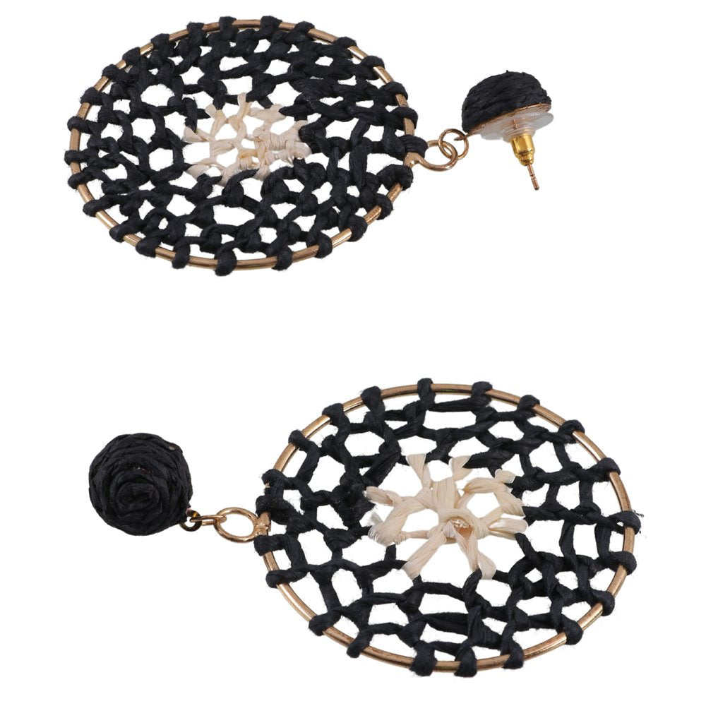 Handcrafted Crosia Thread Black & White Dangler Earrings image 1