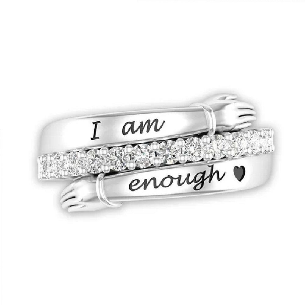 Silver-Plated Crystal Stud 'I am enough' Hug Ring image 2