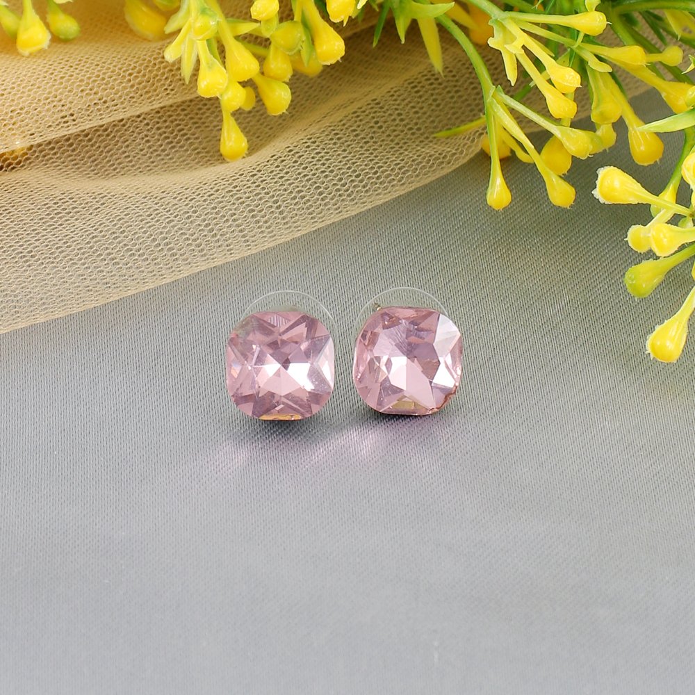 Gold-Plated Pink Crystal Stud Earrings image 0
