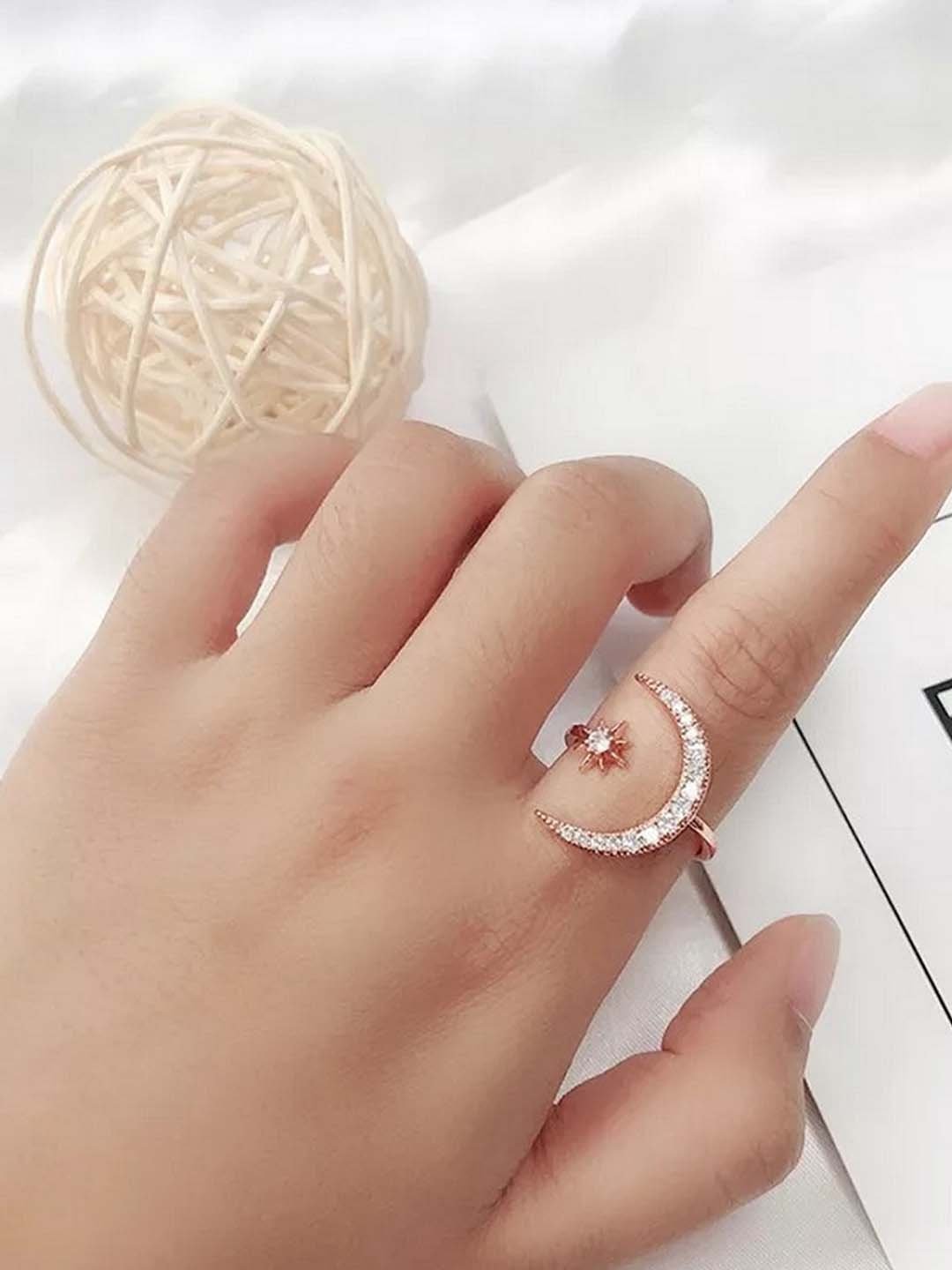 Rose-Gold Shining Moon & Star Ring image 1